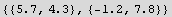 {{5.7, 4.3}, {-1.2, 7.8}}