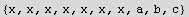 {x, x, x, x, x, x, x, a, b, c}