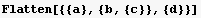 Flatten[{{a}, {b, {c}}, {d}}]