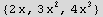 {2 x, 3 x^2, 4 x^3}