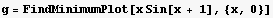 g = FindMinimumPlot[x Sin[x + 1], {x, 0}]