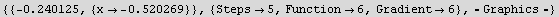 {{-0.240125, {x -0.520269}}, {Steps5, Function6, Gradient6}, ⁃Graphics⁃}